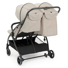 Ickle Bubba Aries Double Prime Auto-Fold Stroller - Stone - rear view with one seat upright and one reclined