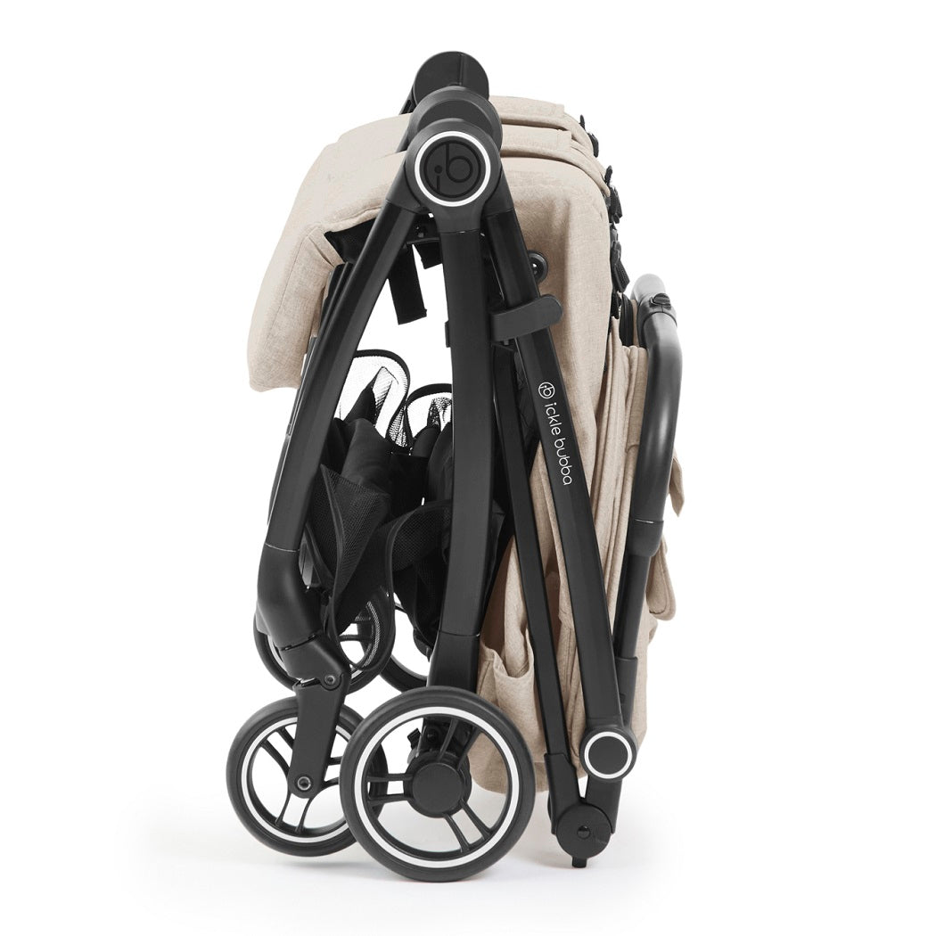Ickle Bubba Aries Double Prime Auto-Fold Stroller - Stone - side view folded