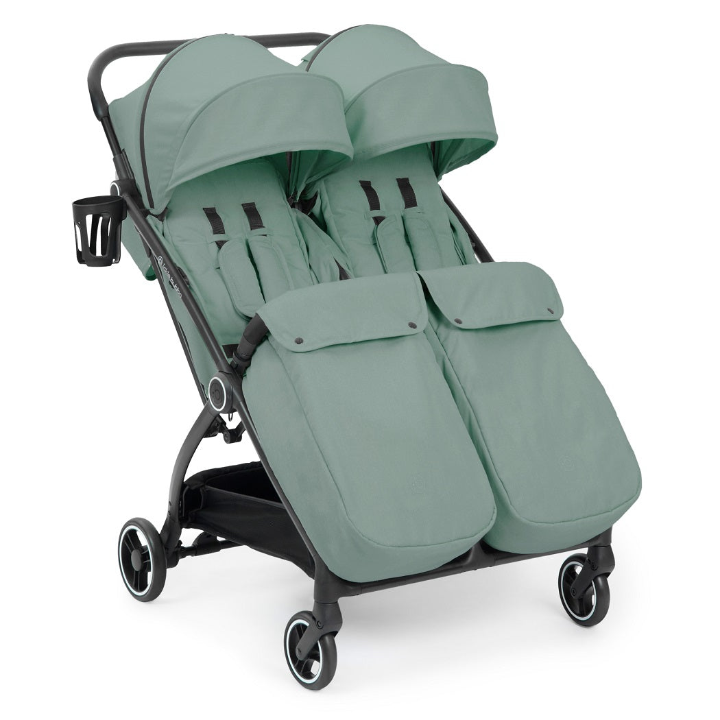 Ickle Bubba Aries Double Max Auto-Fold Stroller - Sage Green - with footwarmers