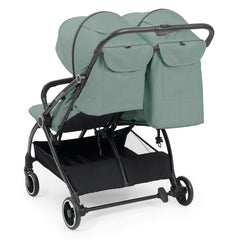 Ickle Bubba Aries Double Prime Auto-Fold Stroller - Sage Green - rear view with one seat upright and one reclined