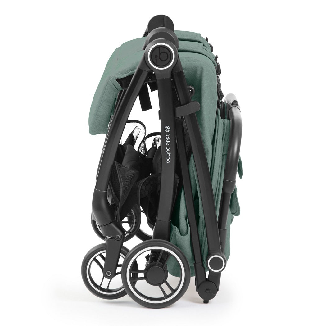 Ickle Bubba Aries Double Prime Auto-Fold Stroller - Sage Green - side view folded