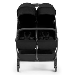 Ickle Bubba Aries Double Prime Auto-Fold Stroller - Black - front view with seats upright