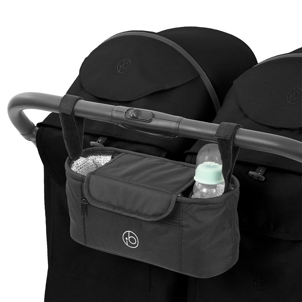 Ickle Bubba Aries Double Prime Auto-Fold Stroller - Black - with buggy organiser attached