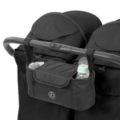 Ickle Bubba Aries Double Prime Auto-Fold Stroller - Graphite Grey - with buggy organiser attached