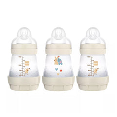 MAM Easy Start Self-Sterilising Anti-Colic Bottle Starter Set (White) - showing the front and back of the 160ml bottles (character design may be different from that pictured)