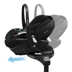 Maxi-Cosi`s Pebble 360 Pro² Infant Car Seat fitted to the FamilyFix 360 Pro ISOFIX Base - swivelled towards car door