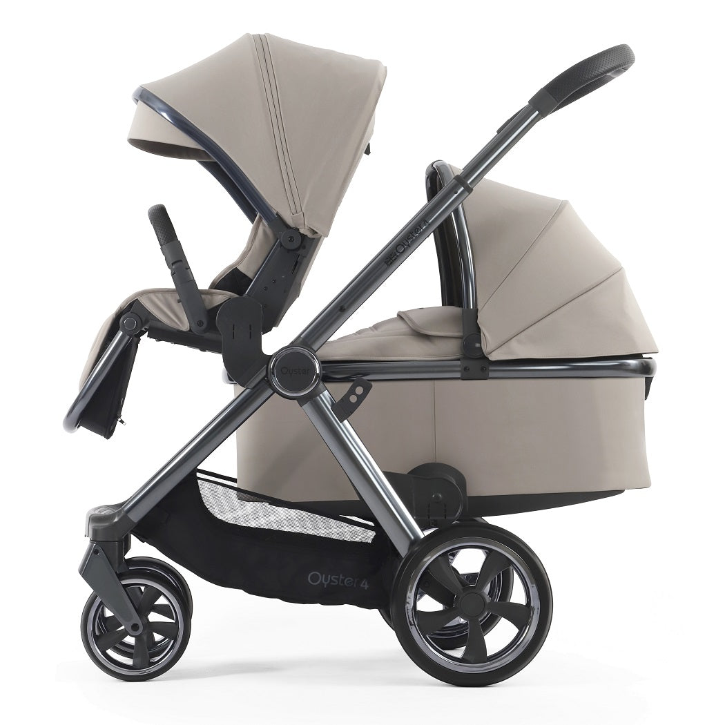 Oyster4 Tandem Pushchair - Stone - with seat and carrycot