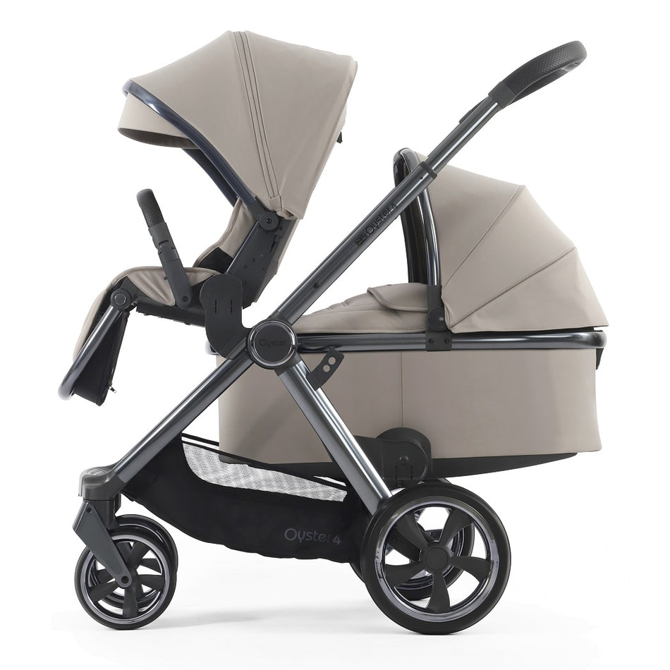 Oyster4 Tandem Pushchair - Stone - with seat and carrycot