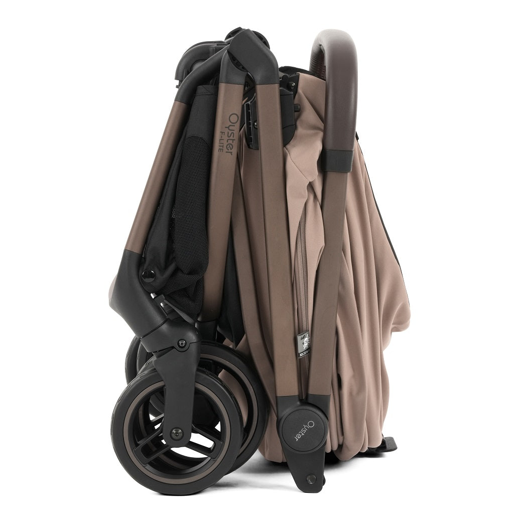 Oyster F-Lite Stroller - Taupe - folded with seat attached