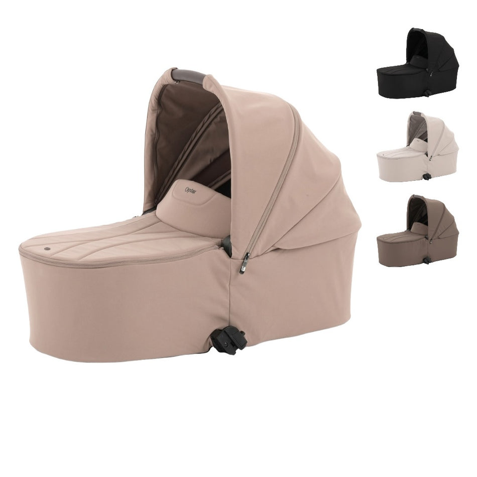 Oyster F-Lite Carrycot in Taupe with Liquorice, Putty and Chocolate colour options
