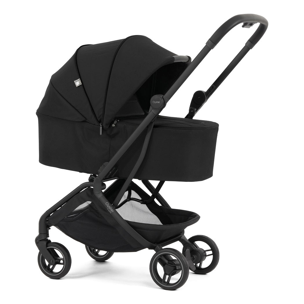 Oyster F-Lite Carrycot - Liquorice - shown as a pram with the F-Lite chassis (matching stroller available separately)
