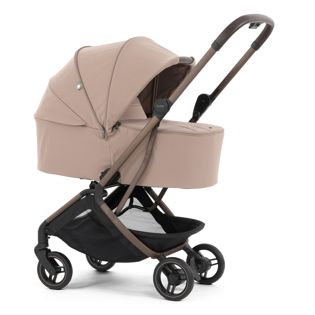 Oyster F-Lite Carrycot - Taupe - shown as a pram with the F-Lite chassis (matching stroller available separately)