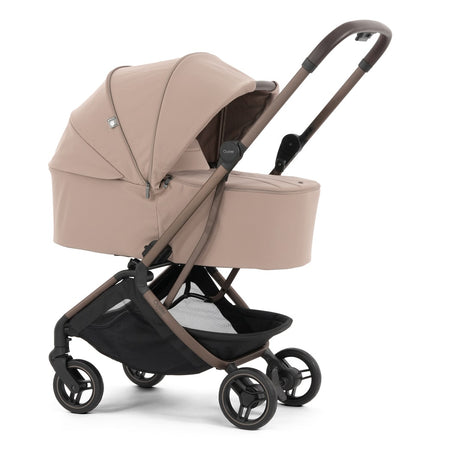 Oyster F-Lite Carrycot - Taupe - shown as a pram with the F-Lite chassis (matching stroller available separately)