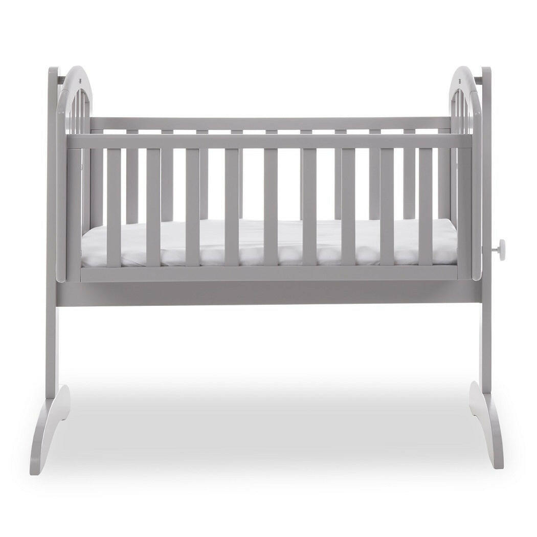 Obaby Sophie Swinging Crib - White, side view, showing the crib with the foam mattress