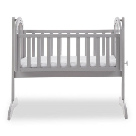 Obaby Sophie Swinging Crib - White, side view, showing the crib with the foam mattress
