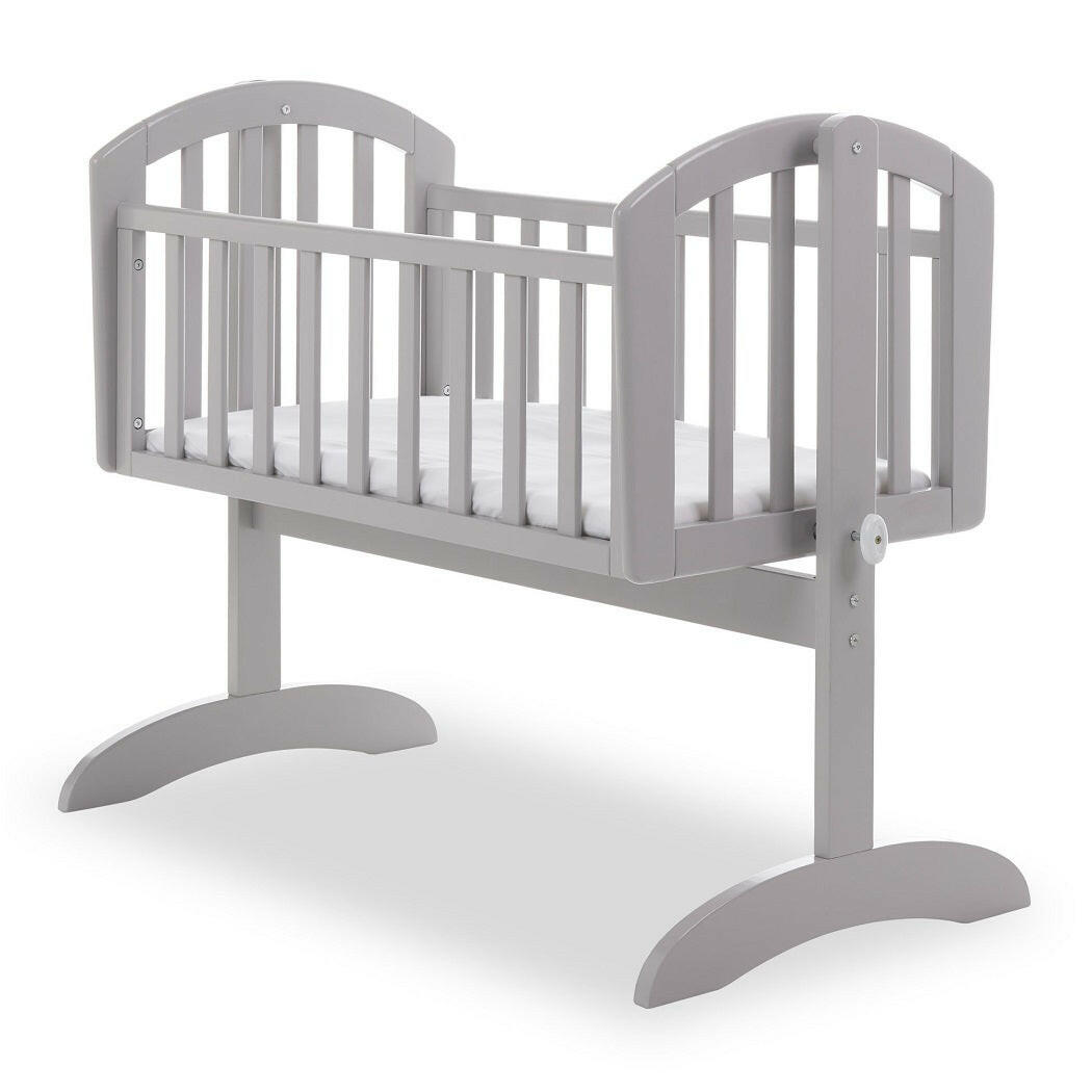 Obaby Sophie Swinging Crib - Warm Grey, showing the crib with the foam mattress