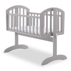 Obaby Sophie Swinging Crib - Warm Grey, showing the crib with the foam mattress