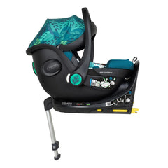 Cosatto Acorn i-Size Car Seat - Midnight Jungle - showing car seat fixed to the  included ISOFIX base