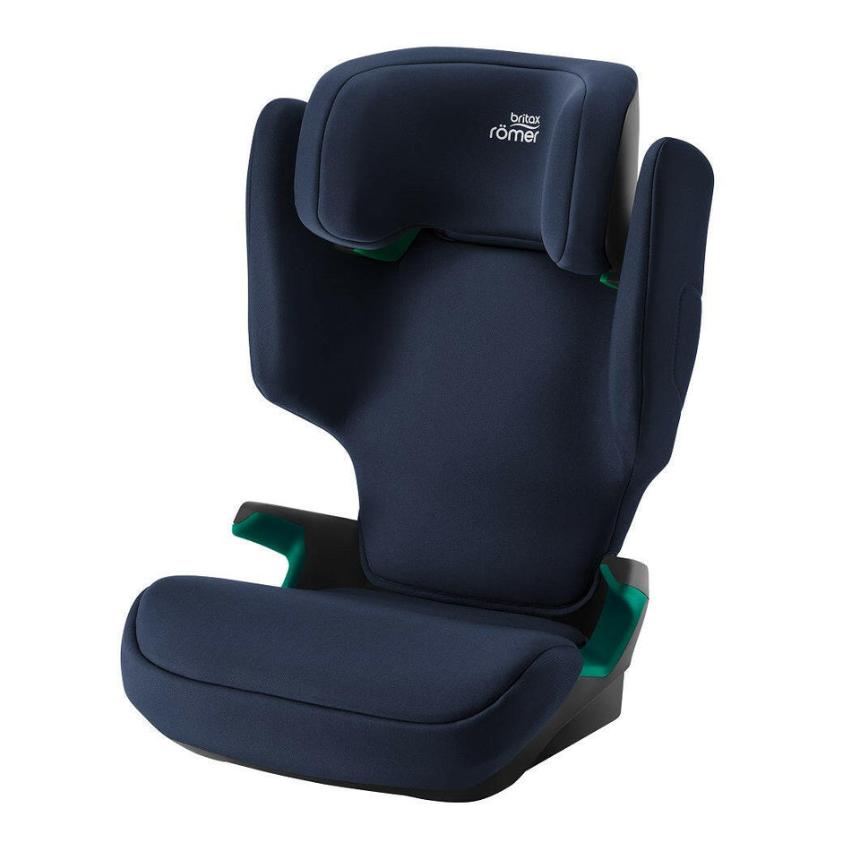 Britax Adventure Plus 2 i-Size Highback Booster Car Seat - Night Blue - quarter view, with seat belt guides