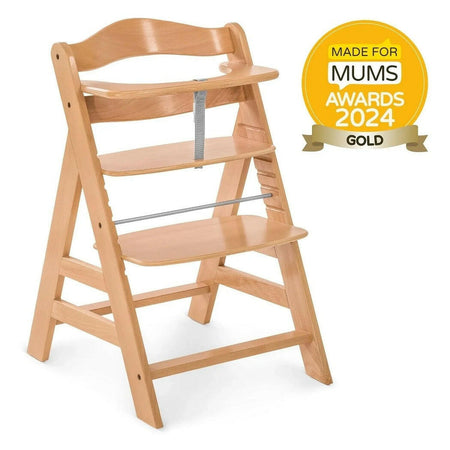 Hauck Alpha+B Wooden Highchair Natural - shown with its 2024 accredited gold award