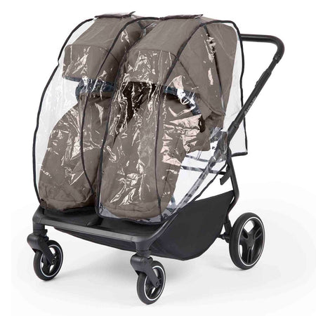 Ickle Bubba Altair Double Stroller - Mink - forward-facing with raincover