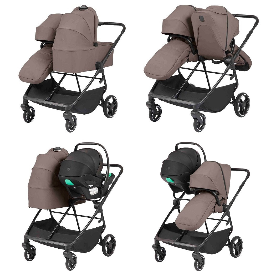 Ickle Bubba Altair Double Pushchair - Mink - various configurations using the carrycot, seat unit and car seat