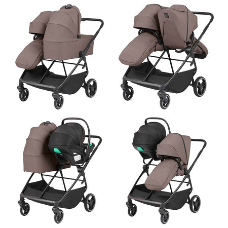 Ickle Bubba Altair Double Pushchair - Mink - various configurations using the carrycot, seat unit and car seat