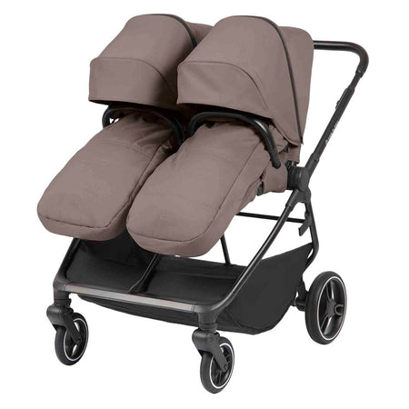 Ickle Bubba Altair Double Stroller - Mink - forward-facing with footmuffs