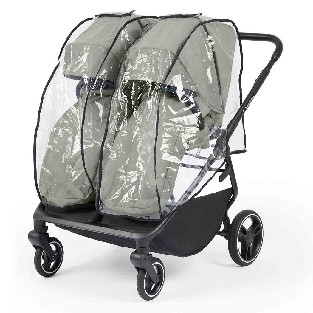Ickle Bubba Altair Double Stroller - Laurel Green - forward-facing with raincover