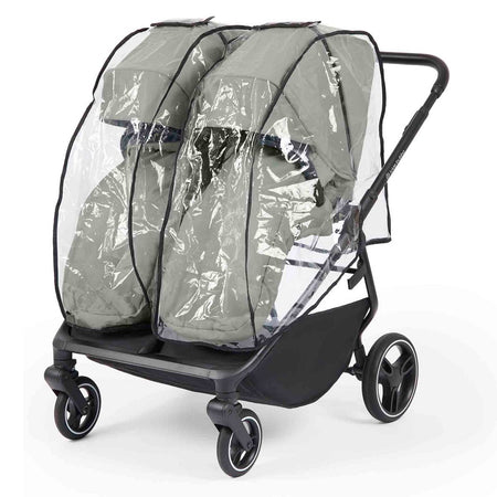 Ickle Bubba Altair Double Stroller - Laurel Green - forward-facing with raincover