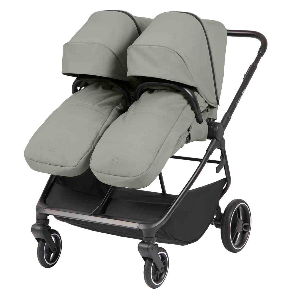 Ickle Bubba Altair Double Stroller - Laurel Green - forward-facing with footmuffs
