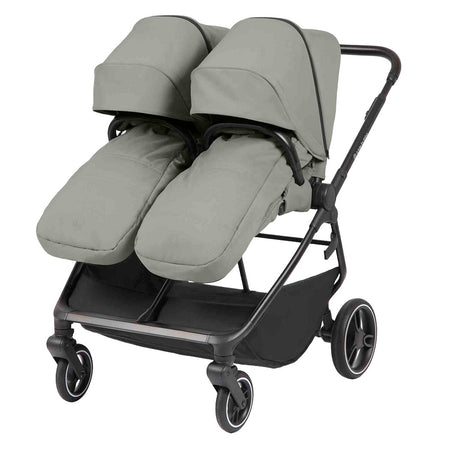 Ickle Bubba Altair Double Stroller - Laurel Green - forward-facing with footmuffs