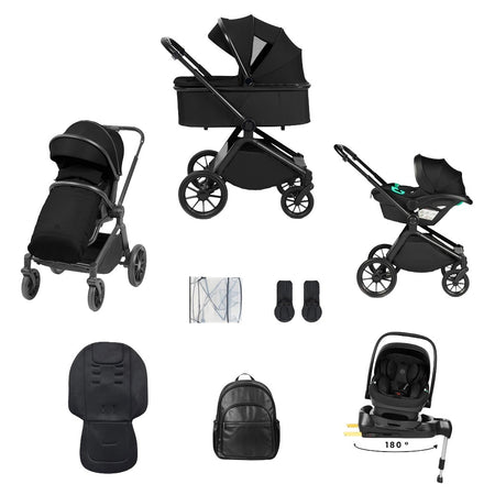 Ickle Bubba Altima 12 Piece Travel System with Nimbus i-Size Car Seat & Spin ISOFIX Base - Black - included items