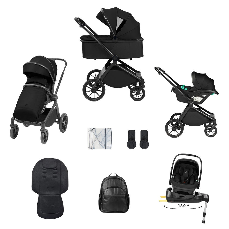 Ickle Bubba Altima 12 Piece Travel System with Nimbus i-Size Car Seat & Spin ISOFIX Base - Black - included items
