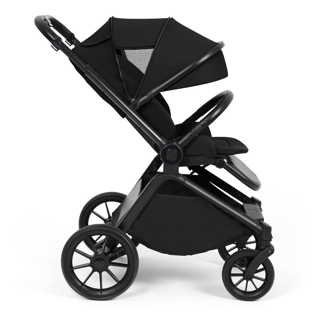 Ickle Bubba Altima Pushchair - Black - forward-facing with hood fully extended