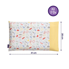 ClevaMama Replacement BABY Pillow Case Cover (Yellow Multi) - showing the pillow case`s dimensions