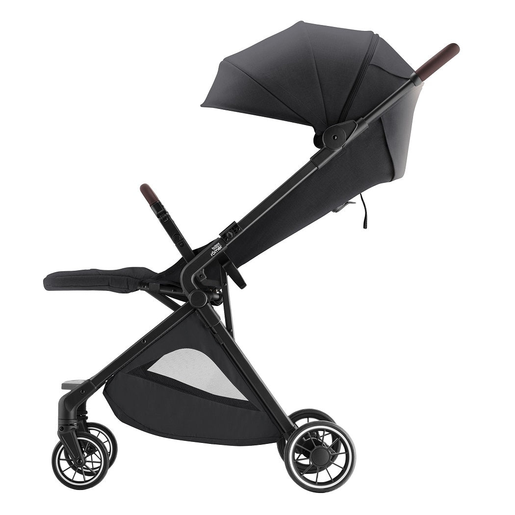Britax Tira Lightweight Stroller - Carbon Black - side view, with seat reclined