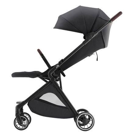 Britax Tira Lightweight Stroller - Carbon Black - side view, with seat reclined