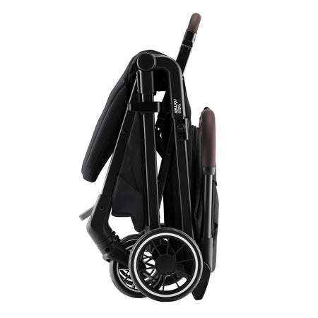 Britax Tira Lightweight Stroller - Carbon Black - side view, folded and free-standing