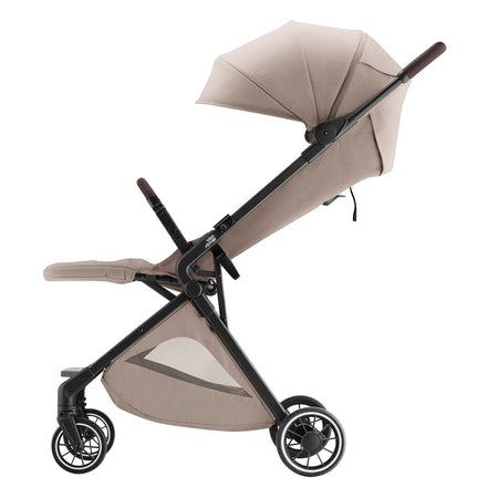 Britax Tira Lightweight Stroller - Teak - side view, with seat reclined