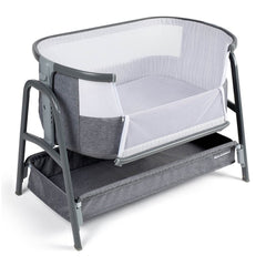 Ickle Bubba Bubba&Me Bedside Crib with Mattress - Space Grey - with panel open