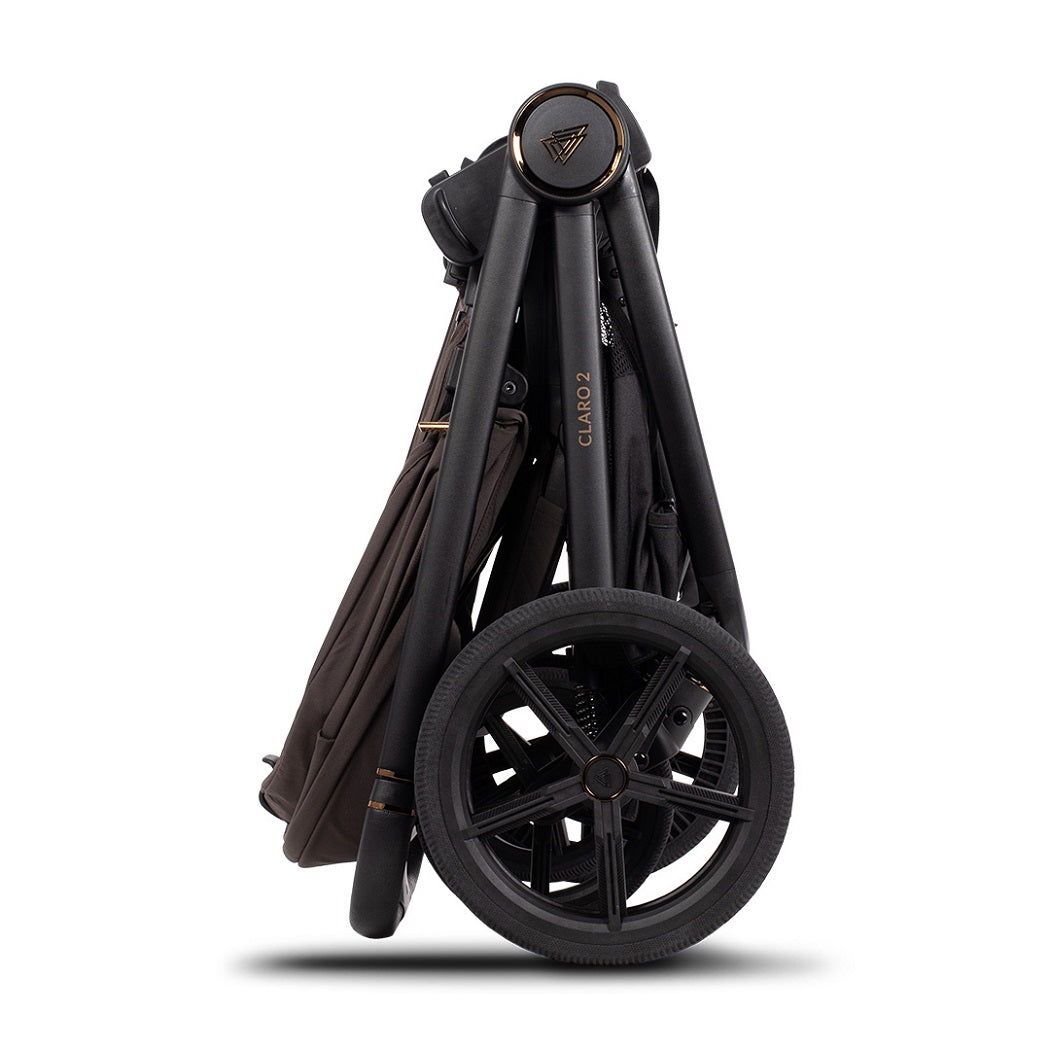 Venicci Claro 2 pushchair folded side view in Chocolate