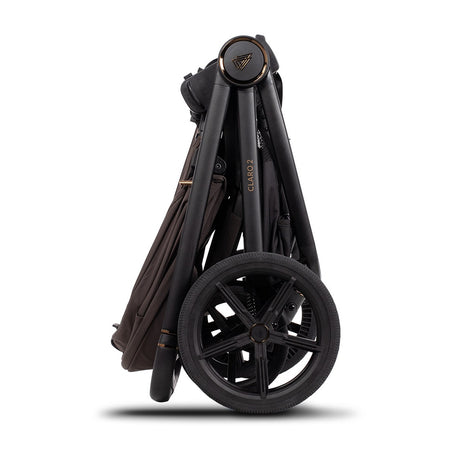 Venicci Claro 2 pushchair folded side view in Chocolate
