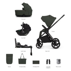 Venicci Claro 2 Forest 3-in-1 travel system including pram, pushchair, car seat, ISOFIX base, changing bag and accessories