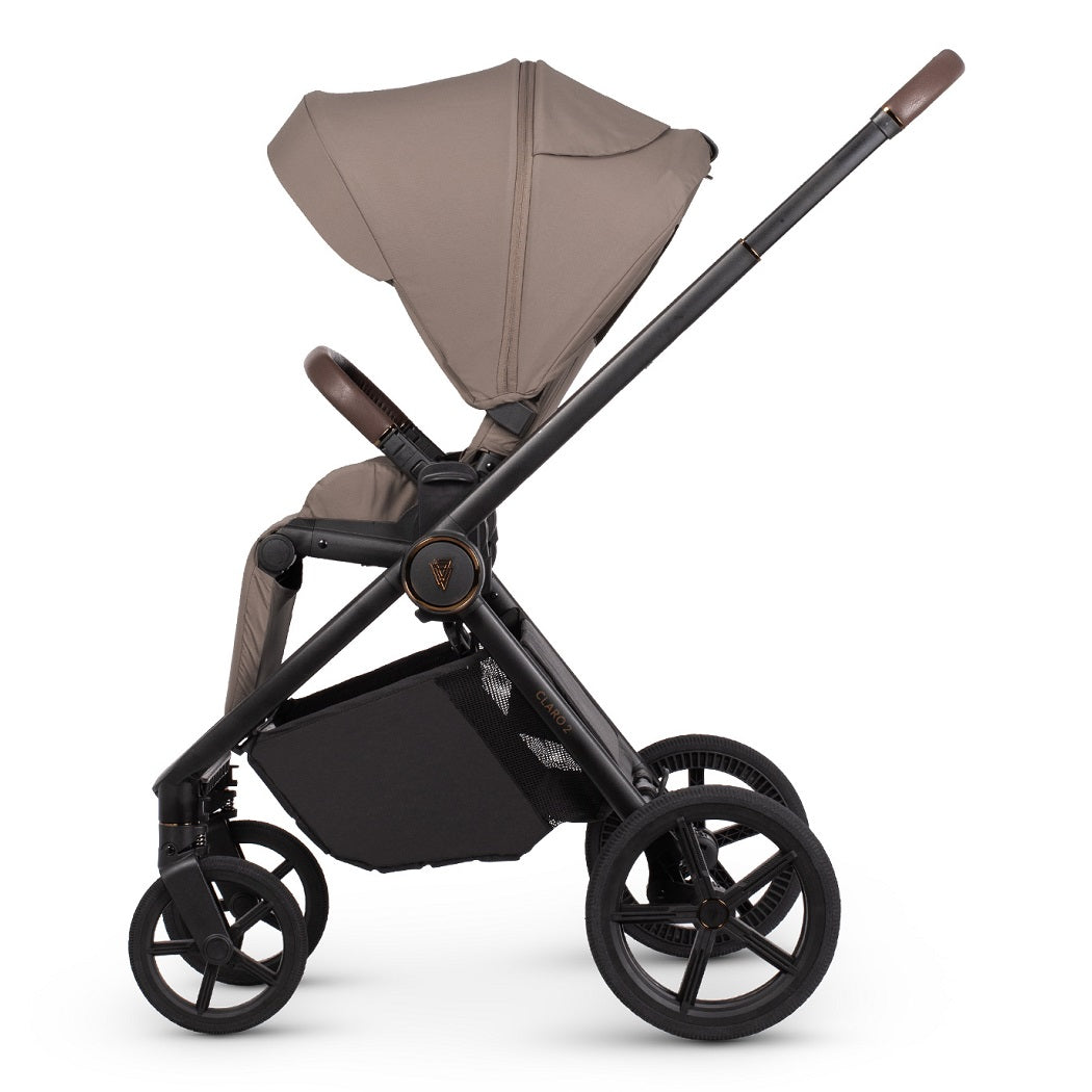 Venicci Claro 2 pushchair side view in forward-facing mode in Almond
