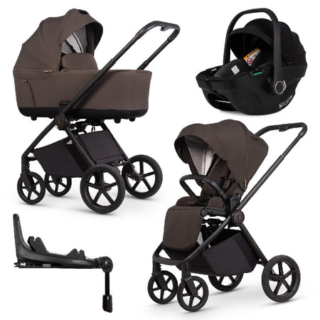 Venicci Claro 2 pram and forward-facing pushchair with car seat and ISOFIX base in Chocolate