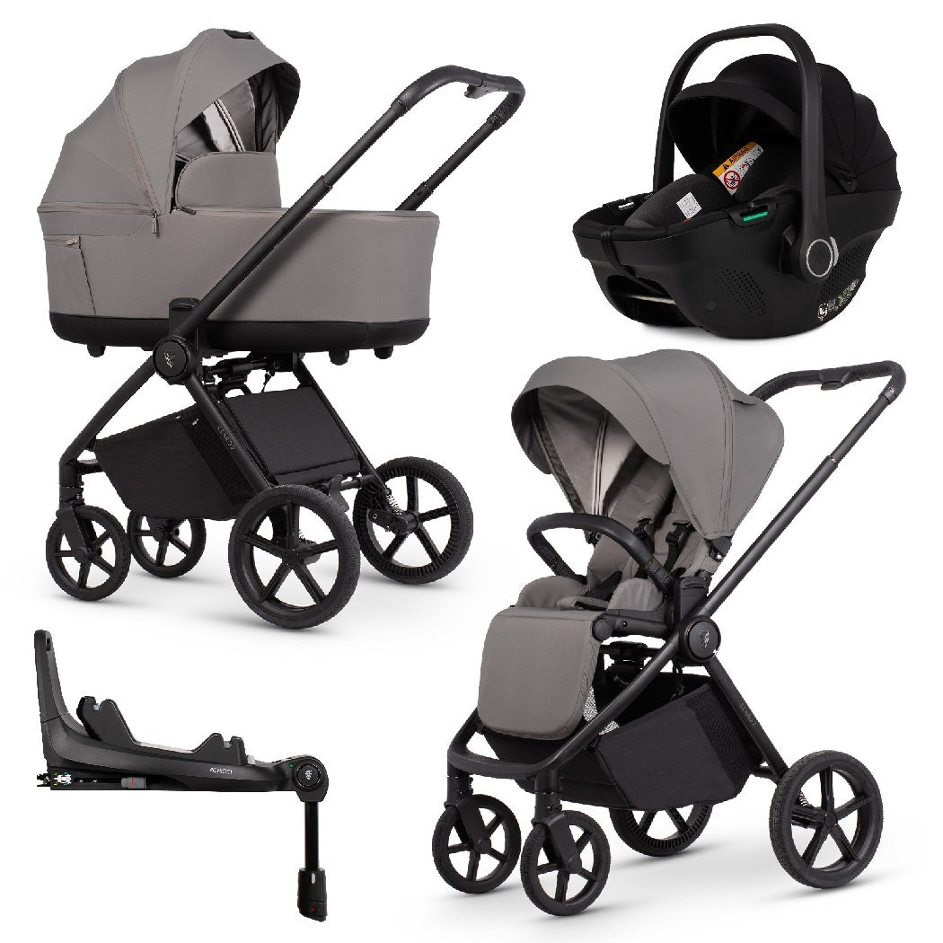 Venicci Claro 2 pram and forward-facing pushchair with car seat and ISOFIX base in Fog