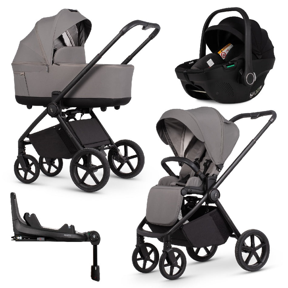 Venicci Claro 2 pram and forward-facing pushchair with car seat and ISOFIX base in Fog