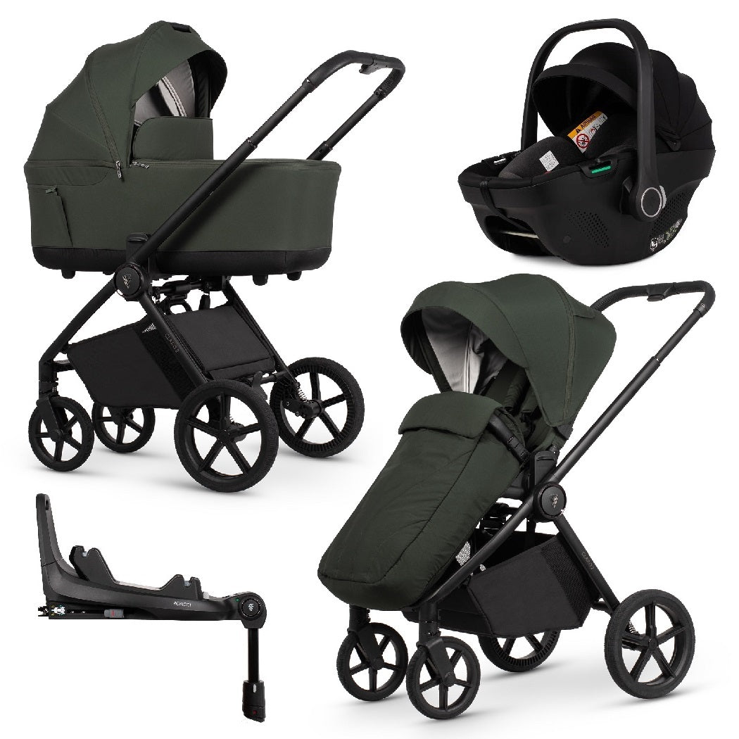 Venicci Claro 2 pram and forward-facing pushchair with car seat and ISOFIX base in Forest