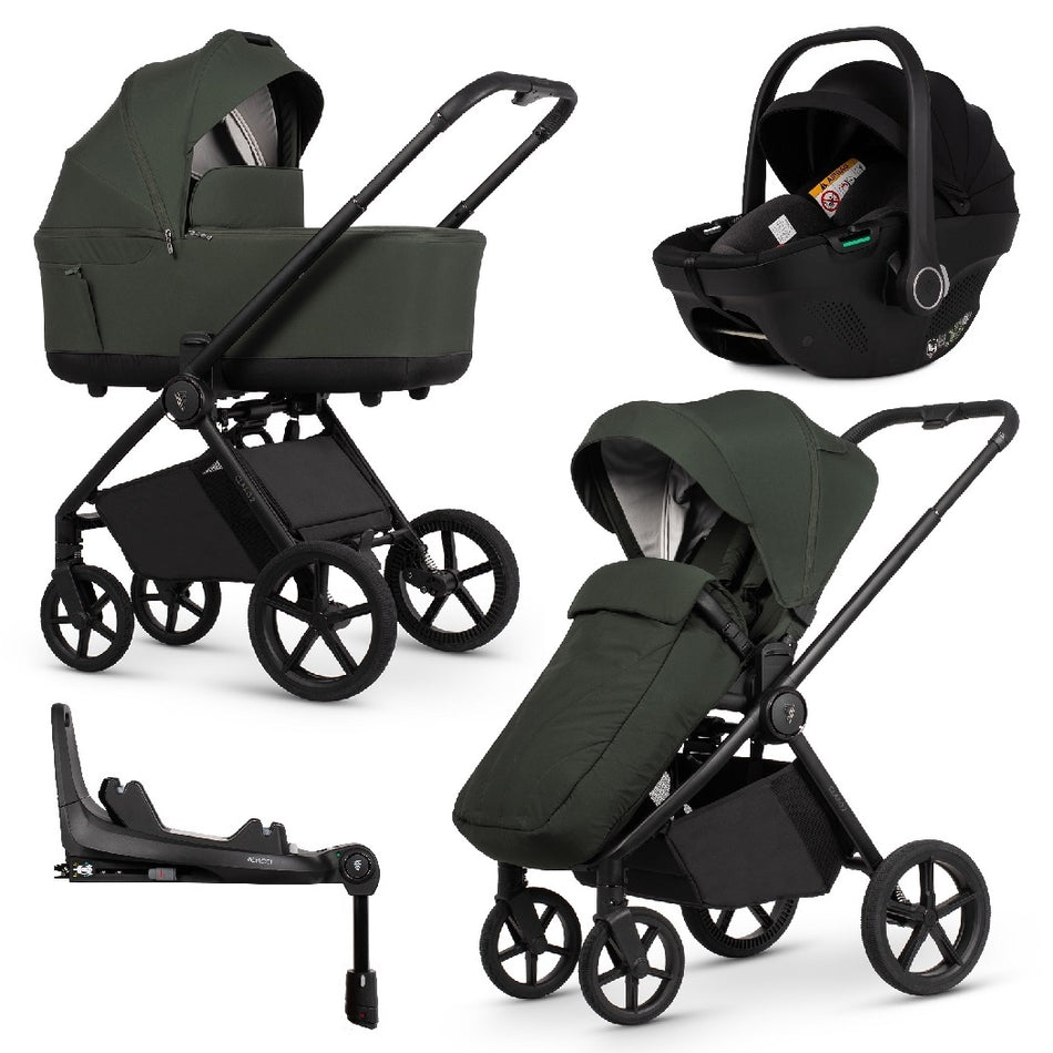 Venicci Claro 2 pram and forward-facing pushchair with car seat and ISOFIX base in Forest